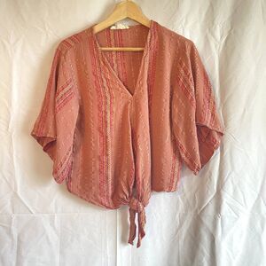 LoveStitch - Cabana Days Striped Tie Top |‎ Women's M, rose, gold thread